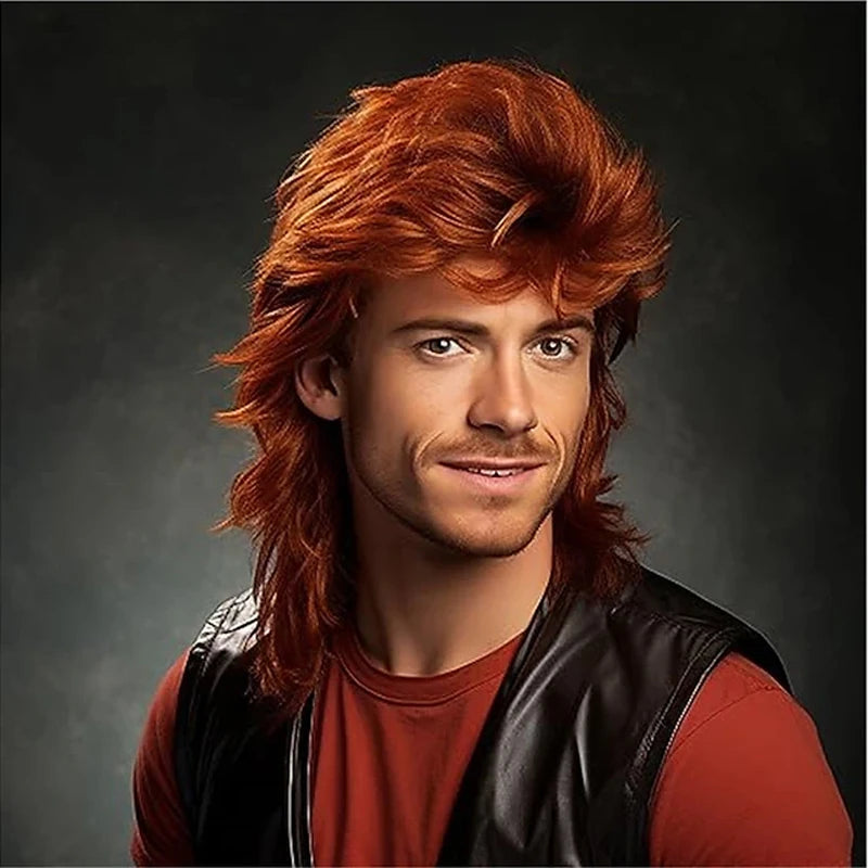 HAIRJOY Synthetic Hair Mullet Wig Adult  Wigs for Men Pop Rock Joe Dirt  for 70s 80s Wig Brown Synthetic Wigs