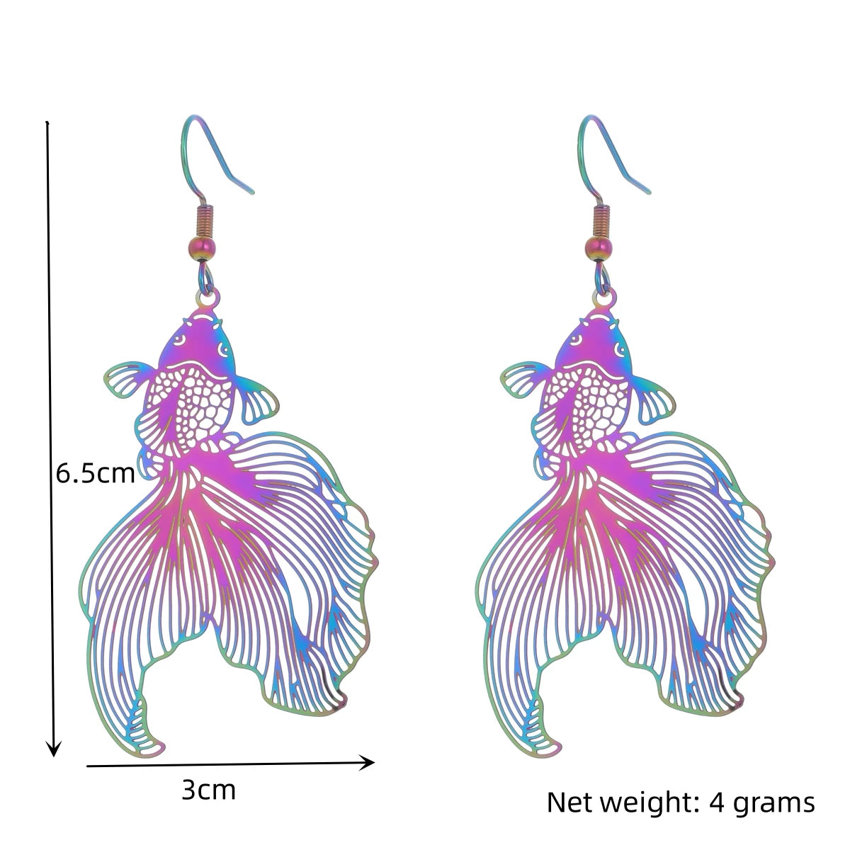 Fashion Hollow Colorful Goldfish Earrings, - Hiron Store