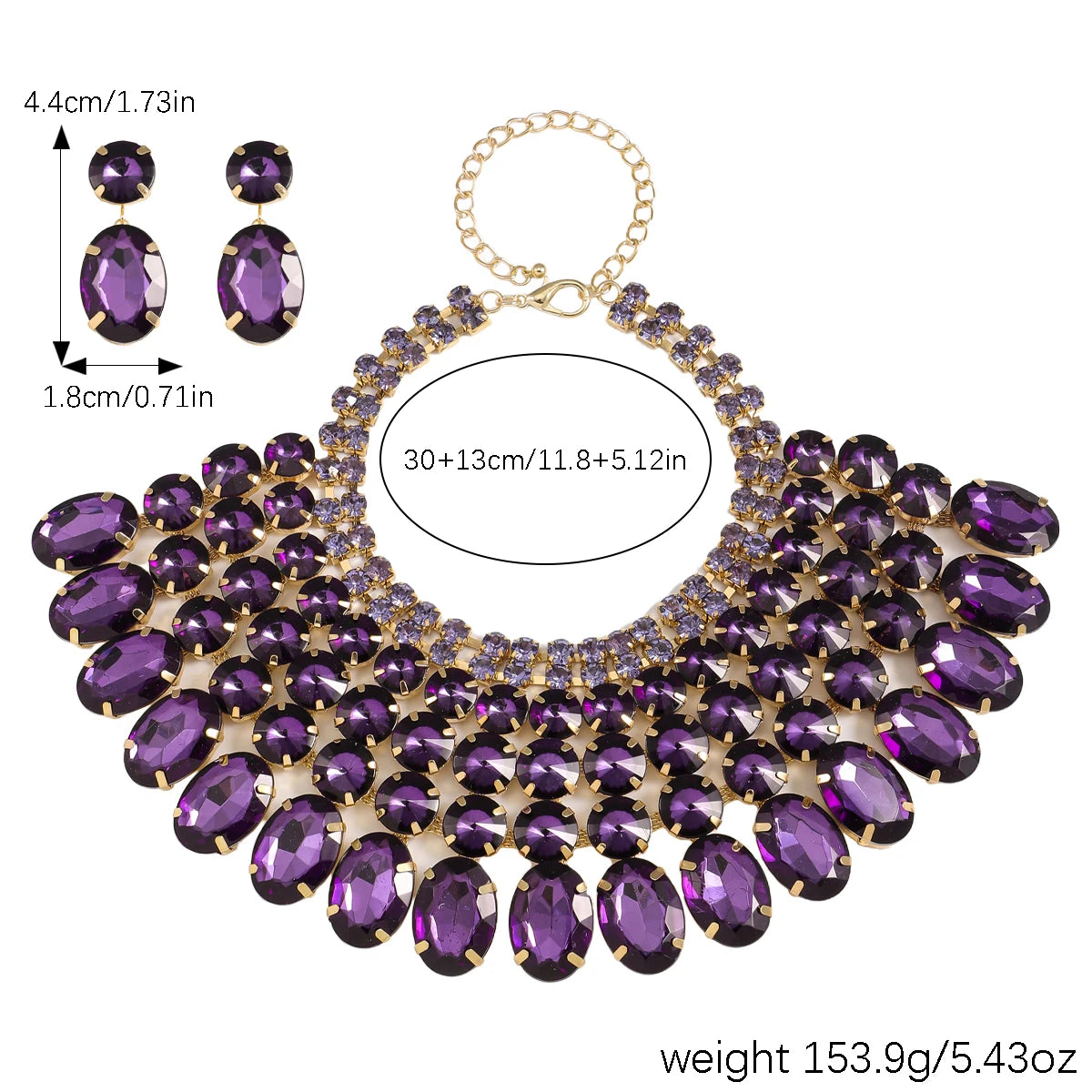 Style Full of Rhinestone Necklace Earrings Set For Multiple Color Options