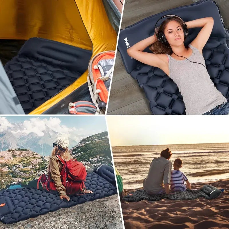 Camping Inflatable Mattress Ultralight Outdoor Sleeping Pad with Pillow Built-in Pump Air Mat