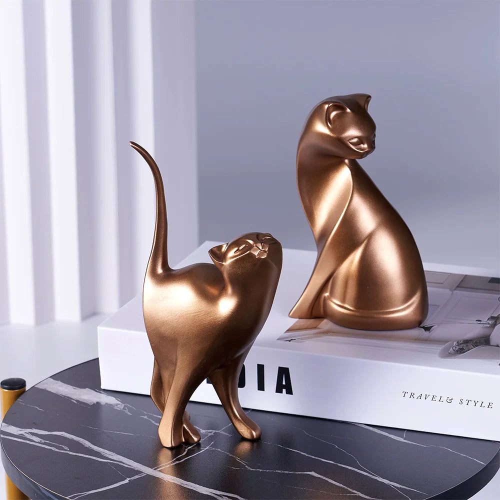 Golden Couples Cat Figurine  European Creative Resin Art Sculpture Decoratvie