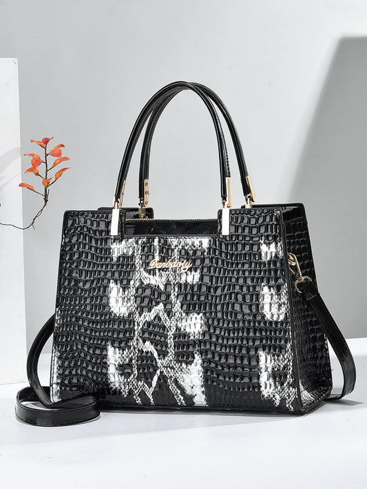 Retro Bucket Bags Women Crocodile Pattern Handbag Capacity Casual Crocodile Shoulder Messenger Bags - Hiron Store