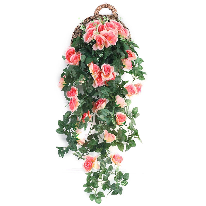 Artificial Flower Rattan Fake Plant Vine Decoration Wall Hanging Roses Flowers for Home Wed Party interior outdoor Decoration - Hiron Store