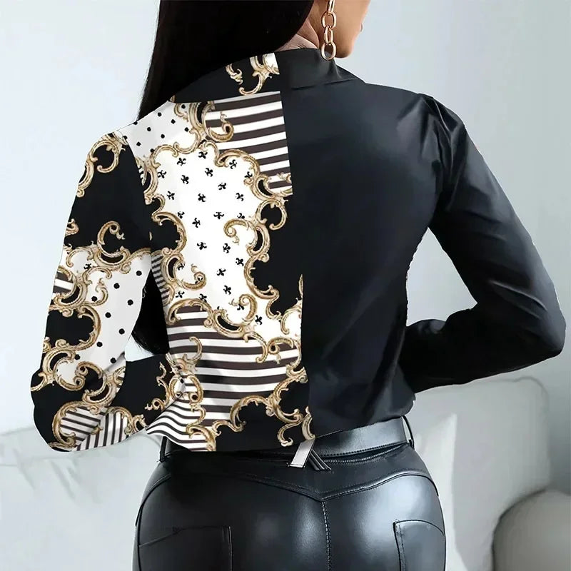 New Casual Leopard Print Women's Shirt Office Lady Elegant Striped Long Sleeve Blouse Fashion Silk Female Clothing Tops 18972 - Hiron Store