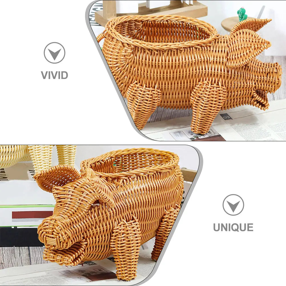 Imitation Rattan Woven Fruit Basket Pig Shaped Fruit Basket Food Serving Holder Plastic Imitation Rattan Woven Serving Baskets - Hiron Store