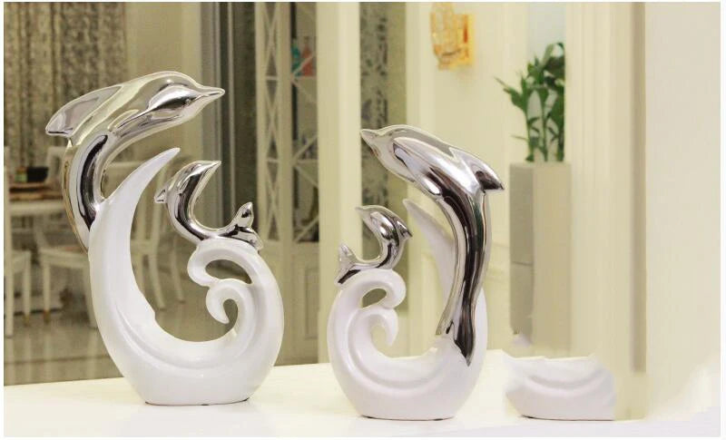 Ceramic Dolphin Figurines Crafts Home Livingroom Table Furnishing Decoration Ornaments