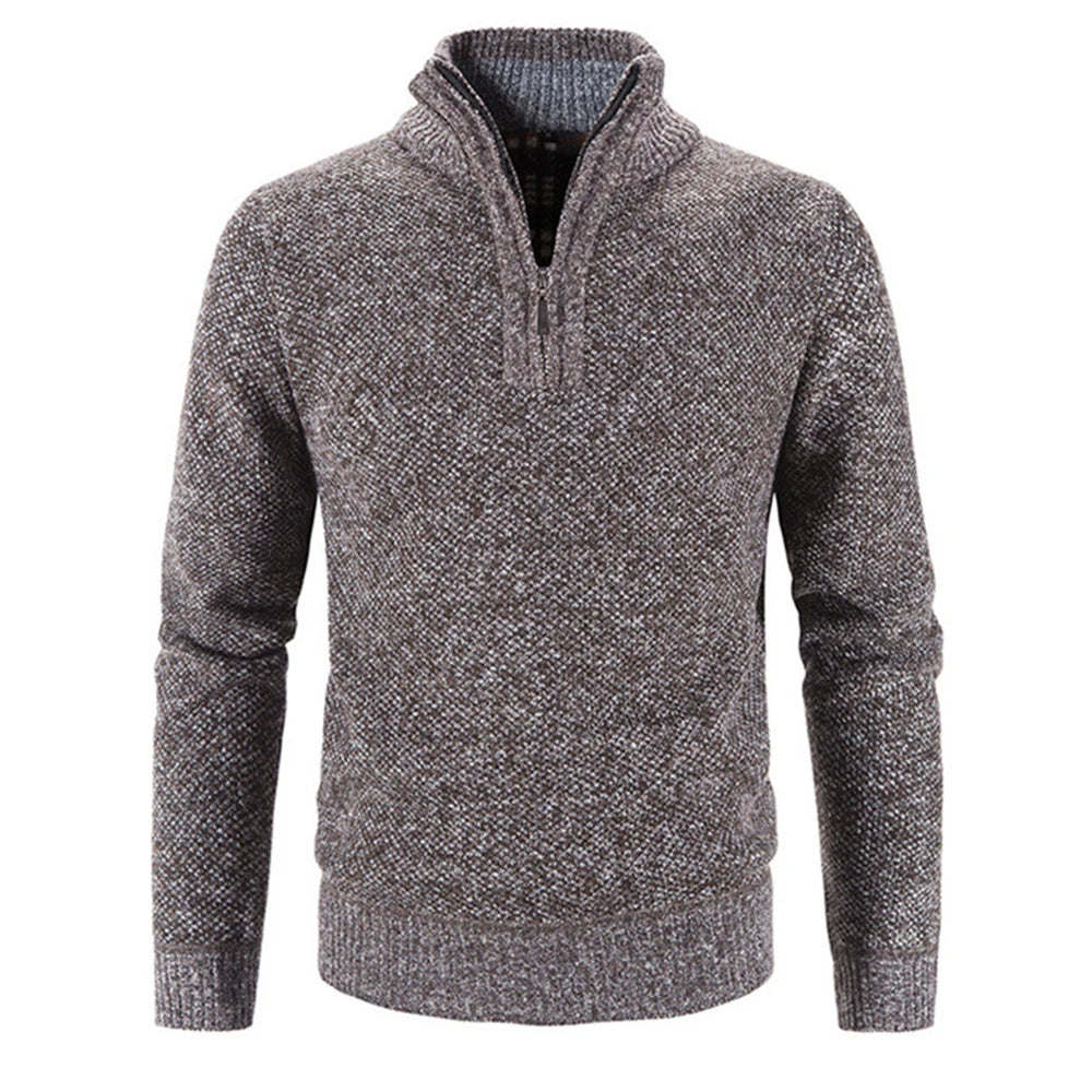 Men's Fleece Sweater Half Zipper Turtleneck Warm Pullover Quality Slim Knitted Wool Sweaters