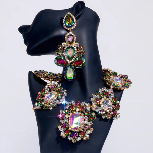 Drop Rhinestone Necklace Earrings Set 2024 Wedding Drag Queen Jewellery Set