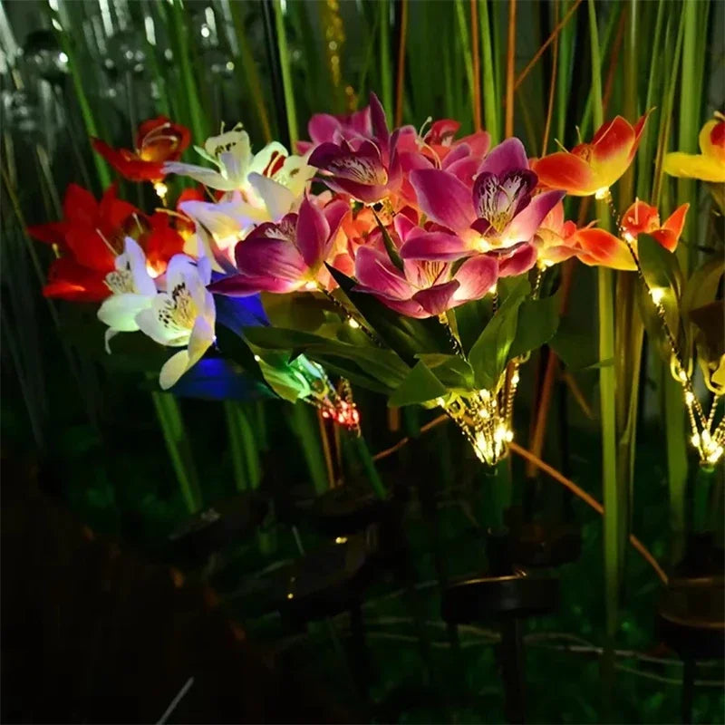 1pc Artificial Flower Lawn Lights 7-head Solar Orchid Lights Yard Garden Decoration LED Solar Ground Lights