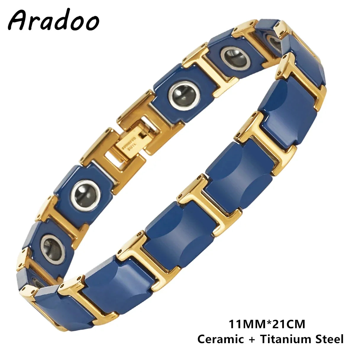 Blue Ceramic Titanium Steel Bracelets Hematite Magnetic Strap Buckle Design Power Wristband for Women Men