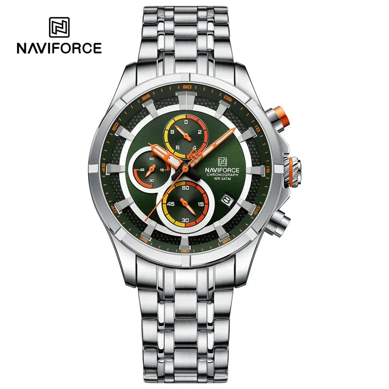 NAVIFORCE Luxury Brand Watch for Men Stainless Steel Strap Chronograph Clock