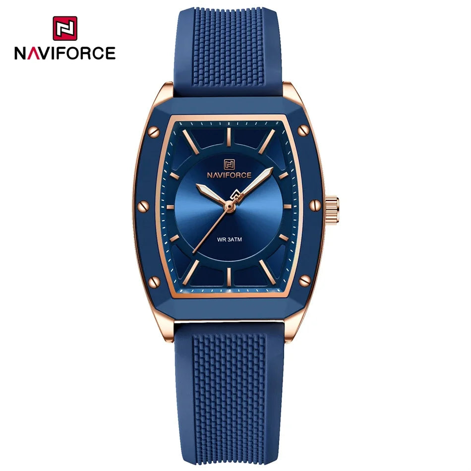 NAVIFORCE Women Quartz Watches Silicone Strap Sports Watch Big Dial Simple Tonneau Waterproof