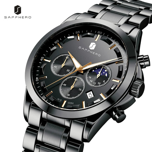 Stainless steel Men's Watch Luxury Quartz Clock Waterproof Wristwatch