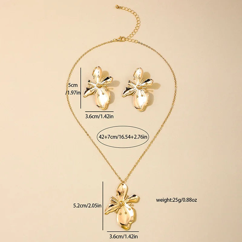 Korean Necklace Earring Jewelry Set Designer Enamel Flower Necklace