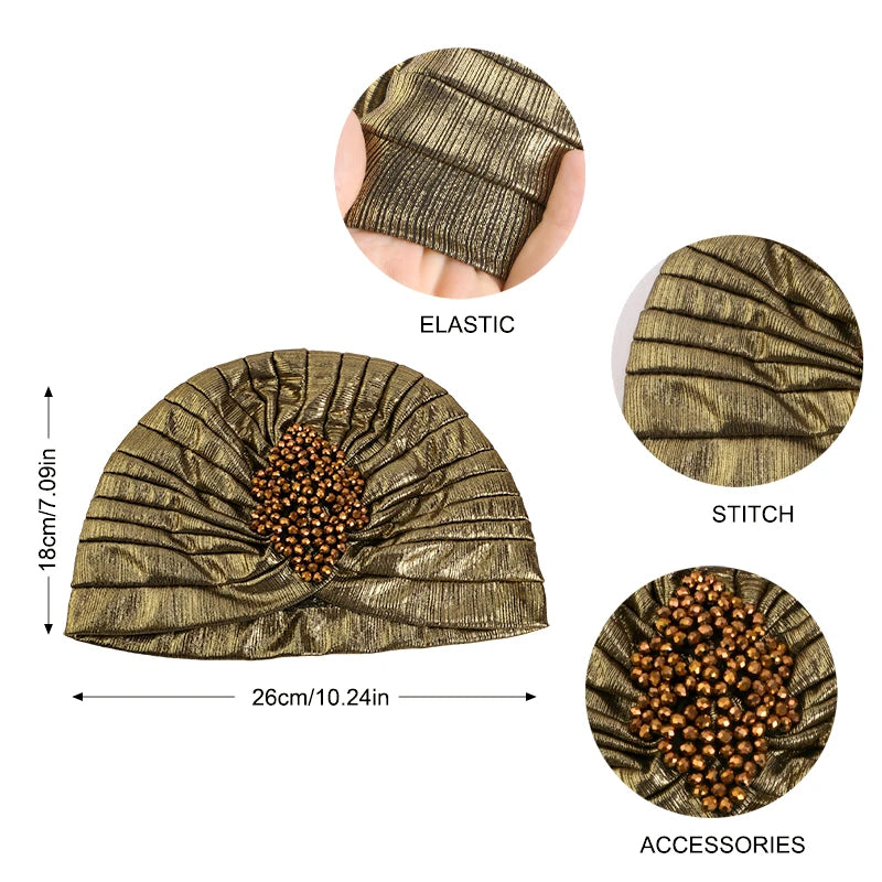 New Women's Luxury Diamond Turban Cap, Elastic Bandana Beanie, Chemo Cap, Muslim, Indian & African Hat Headwear