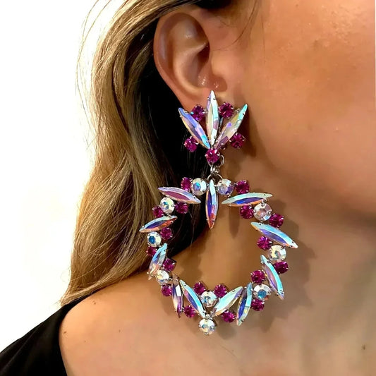 Oversize Hoop Earrings Rhinestone Jewellery Colourful Crystal Round Stud Earrings