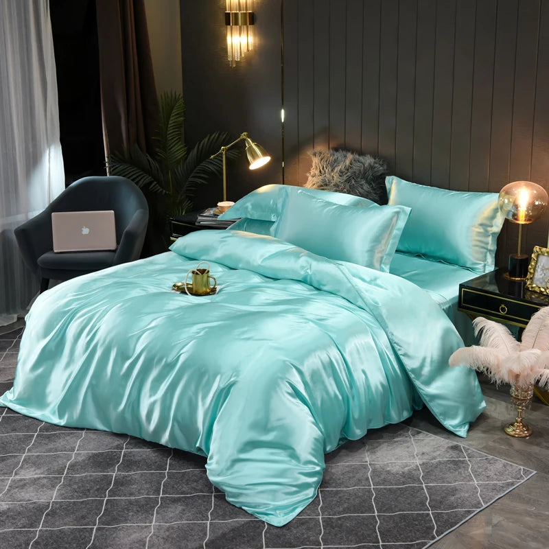 High-Quality Satin Bedding Set Solid Color Silky Smoothness Quilt Cover   Single Double Twin King   Duvet Cover Set
