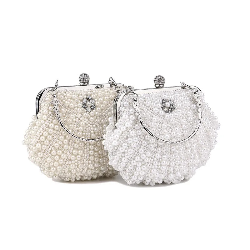 Shell Pearl Evening Bags Beading Metal Clutch Bags With Chain Prom Wedding Bridal Handbags Purse