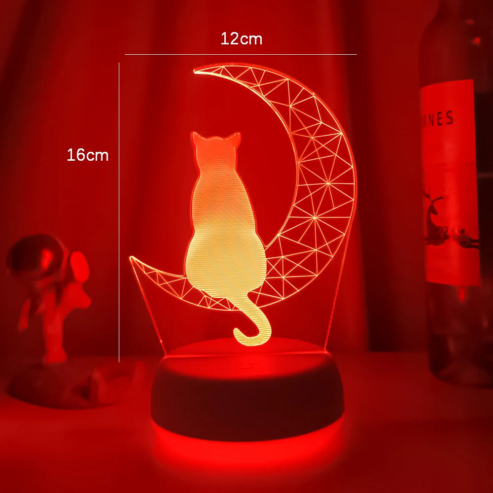 3D Acrylic Led Night Light Moon Cat Figure Nightlight Home Decor Table Lamps