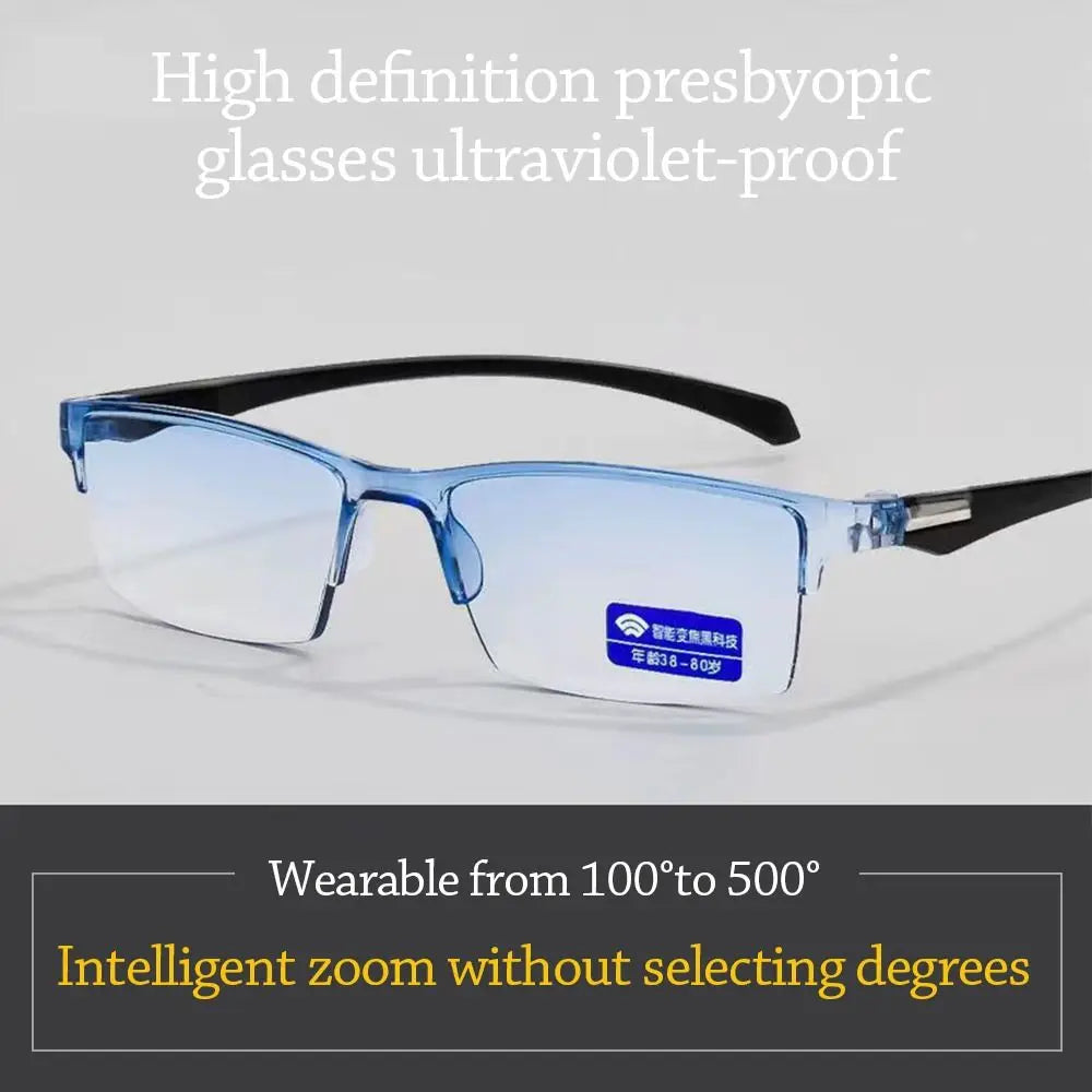 New Anti Blue Ray Reading Glasses Smart Automatic Zoom Reading Glasses Autofocus Power +1.0(100) ~ +7.0(700) Half-Rim Unisex - Hiron Store