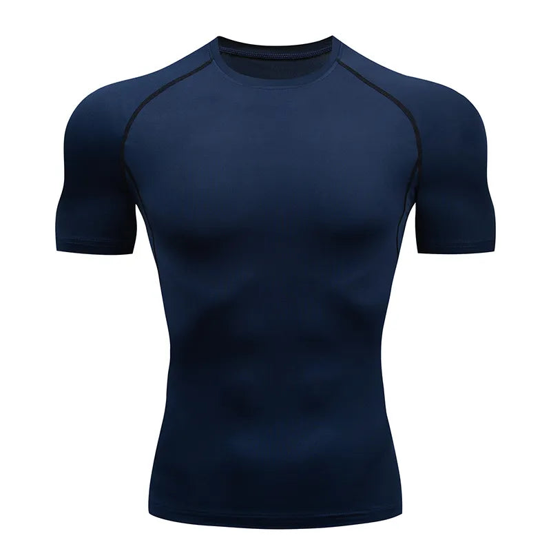 Men Running Compression T-shirt Short Sleeve Sport Tees Gym Fitness Sweatshirt Male Jogging Tracksuit Homme Athletic Shirt Tops - Hiron Store