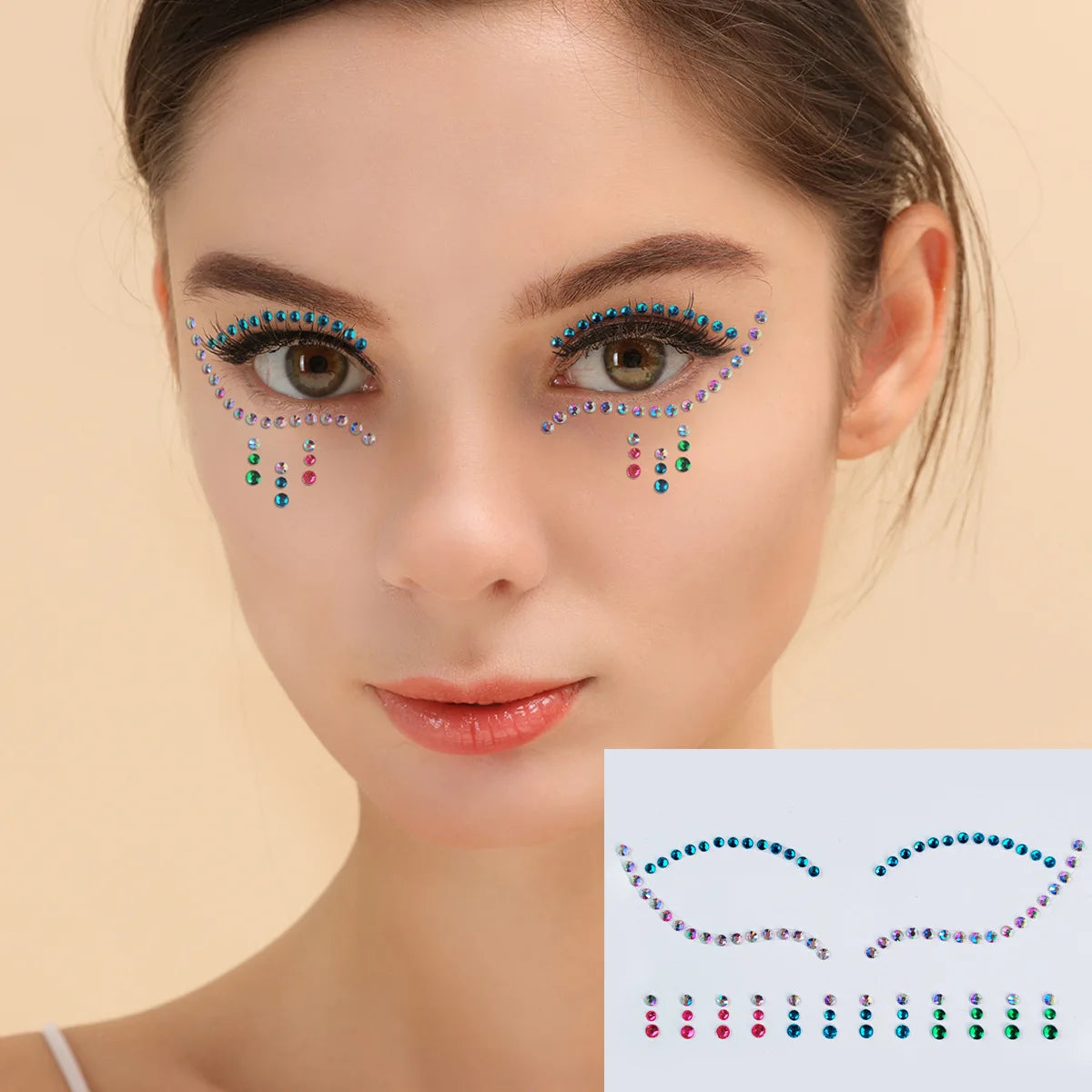 Disposable Temporary Tattoo Stickers Facial Jewellery Coloured Crystal Diamonds DIY Eyes Face Body Waterproof Makeup