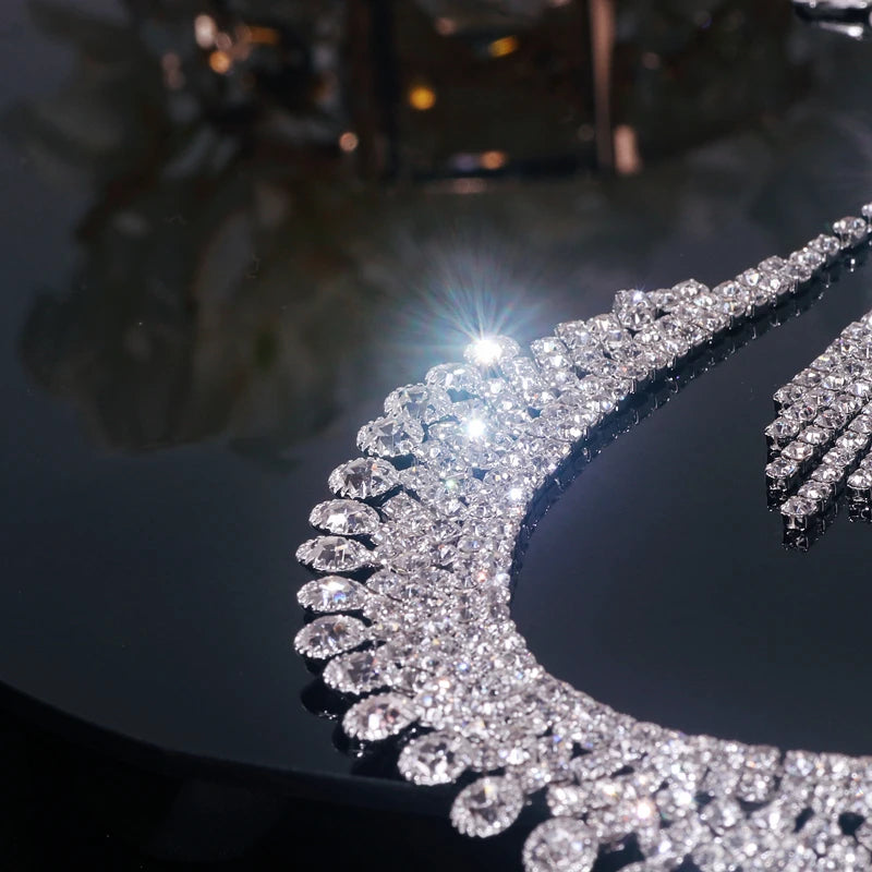 Crystal Necklace Earrings Elegant Romantic Wedding Jewellery Sets