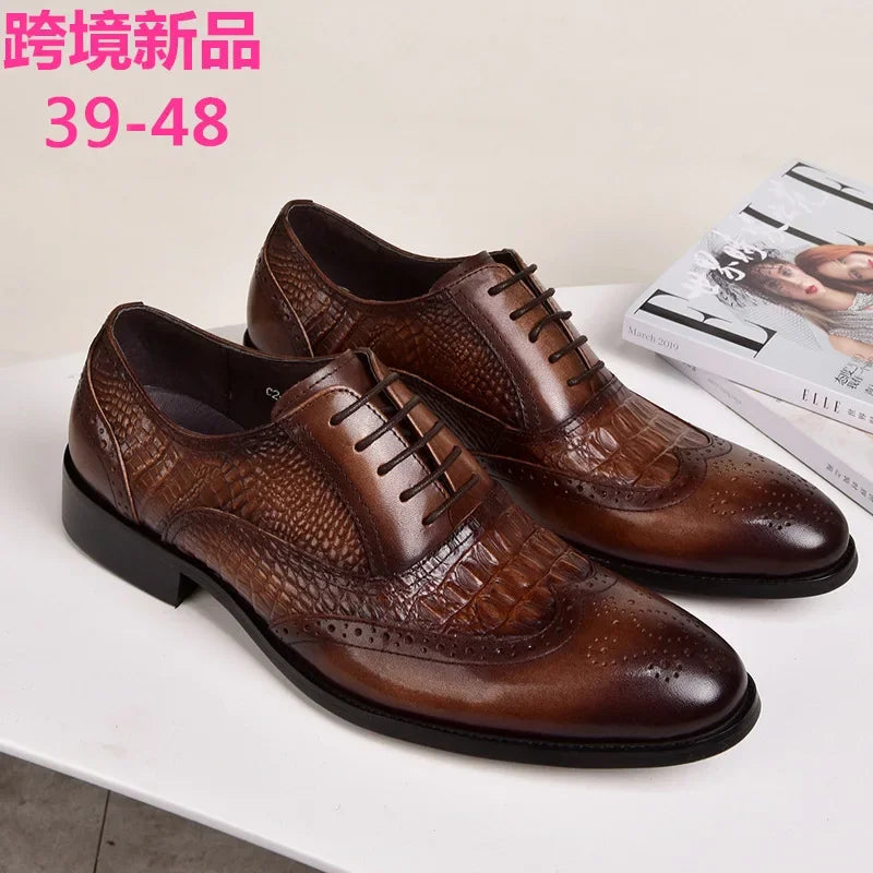 Men casual shoes Brock Oxford retro crocodile leather