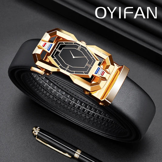 High Quality Genuine Leather Belt, For Men's Luxury Automatic Metal Alloy Buckle Men's Waist Belt