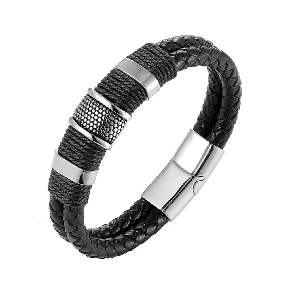 High Quality Luxury Accessories Bracelet Men's Fashion Gift Black Genuine Leather Bracelets DIY Combination Wild Handsome Gift - Hiron Store