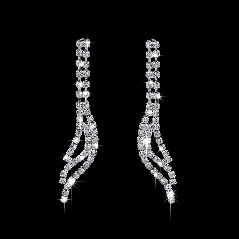 Rhinestone Wedding Jewellery Sets Women Long Necklace Earrings Jewellery Set Accessories