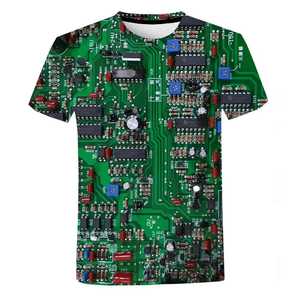 3D Printed Circuit Board Graphic T Shirt for Men Summer Casual T-shirt Casual Electronic Chip Creative Tee Shirts Women Gym Tops - Hiron Store