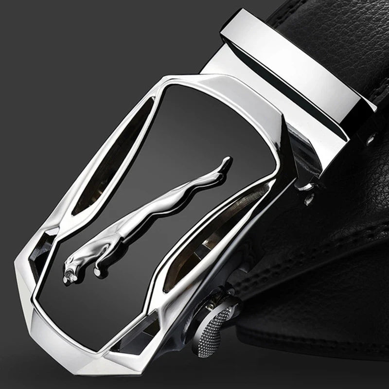 genuine leather men's designer belt Jaguar pattern alloy automatic buckle