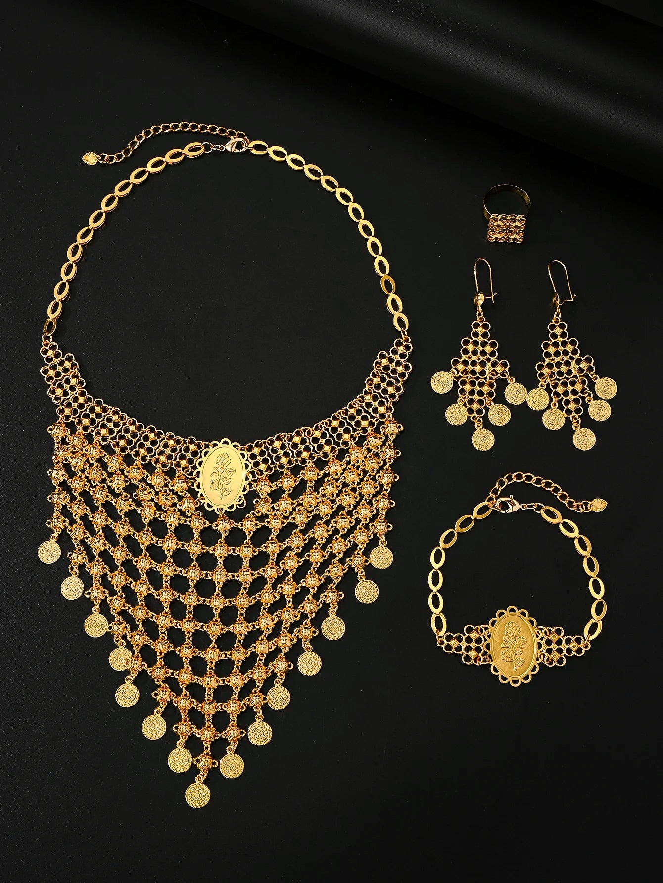 African Jewelry Set Big Necklace Bracelet Earrings Ring