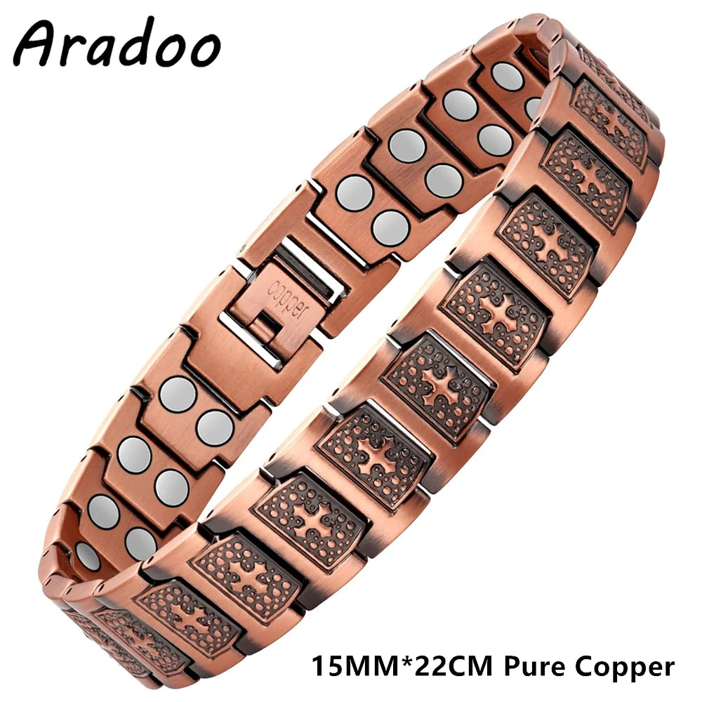 Men's Pure Copper Bracelet 3500 Gauss 3X Strength Magnetic Therapy Link Bracelets