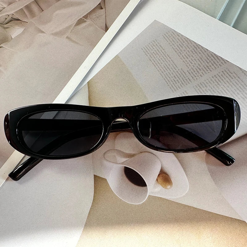 Women's Retro Oval Sunglasses Black Small Frame Sun Glasses Ladies Star Shades