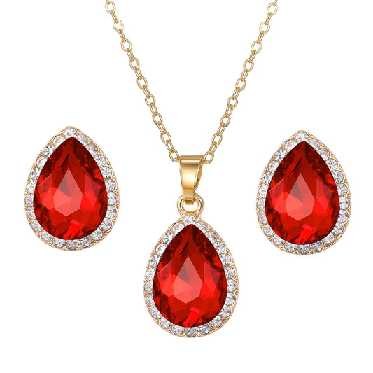 IFKM Red Colors Necklace/Earrings/Rings Jewelry Sets