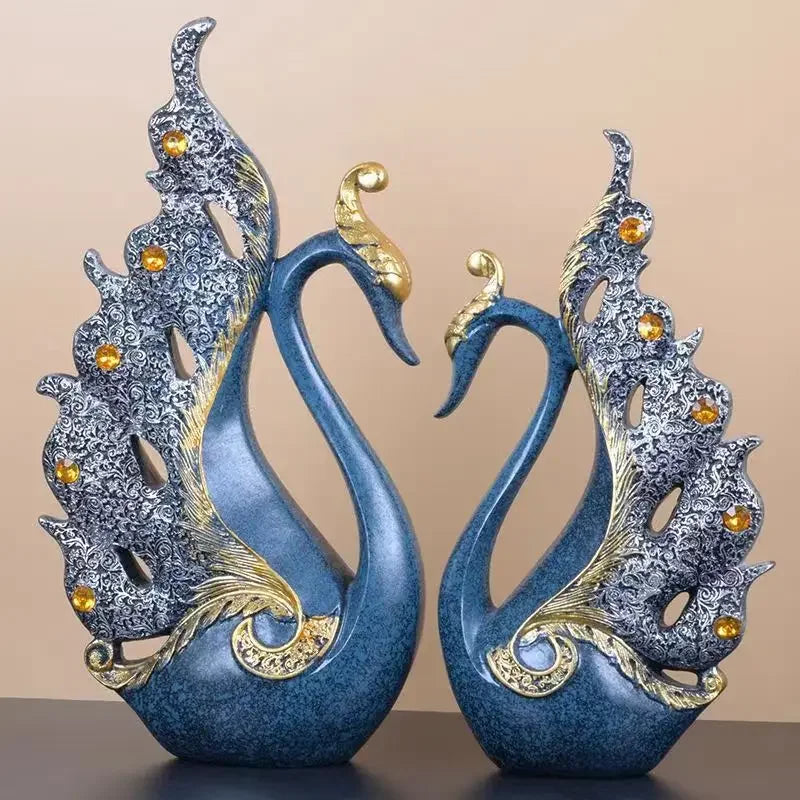 Pair of Swan Statue Couple Sculptures and Statuettes Living Room Figurine Home Decoration Ornaments Crafts