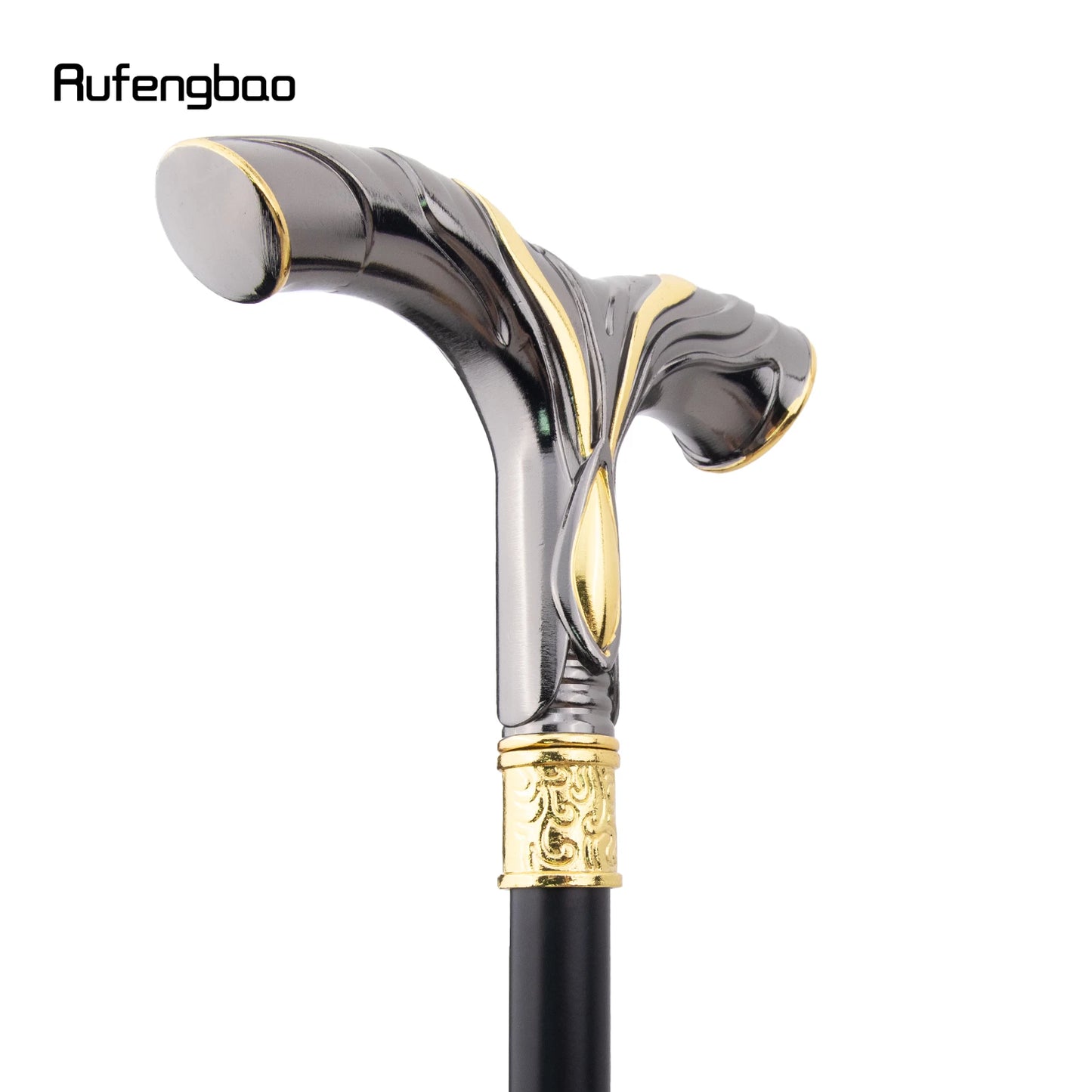 Golden Black Flowing Lines Handle Walking Stick with Hidden Plate Self Defense Fashion Stick