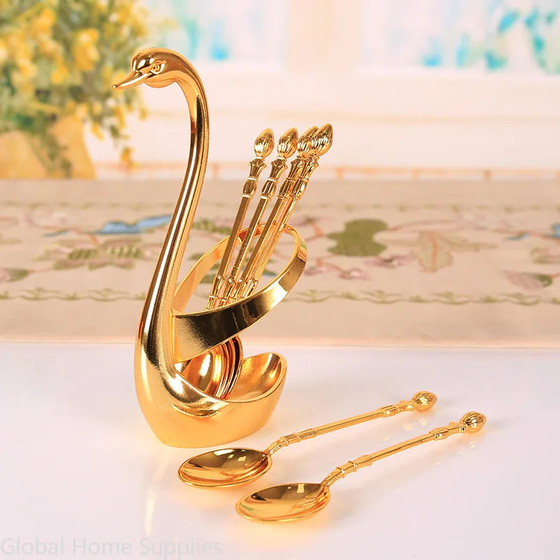 Creative Dinnerware Set Decorative Swan Base Holder with 6 Spoons or Forks