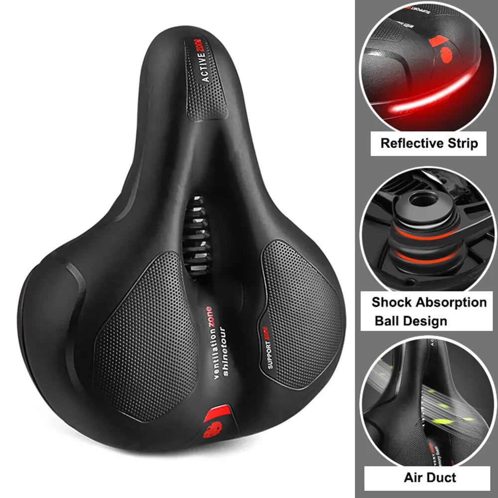 Hollow Breathable Bicycle Saddle Men Women MTB Road Bike Saddle Shock Absorbing Comfortable Big Butt Bike Seat Safety Warning - Hiron Store