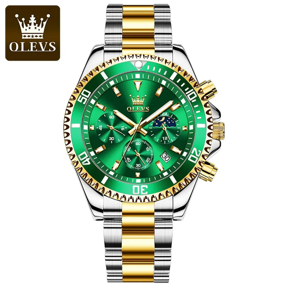 OLEVS Men Watch Stainless Steel Waterproof  Luxury  Watch Date Moon Phase Quartz Watches For Men