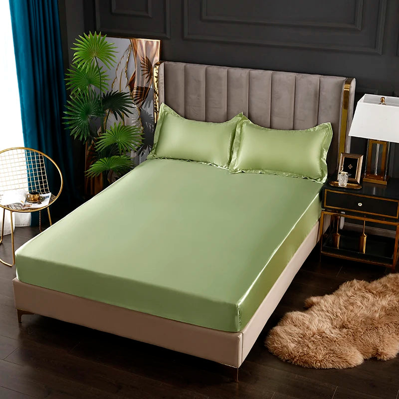 Solid Color Fashion Satin Fitted Sheet Rayon Mattress Cover with Elastic Band Bed Sheet Bedding 140x200 160x200
