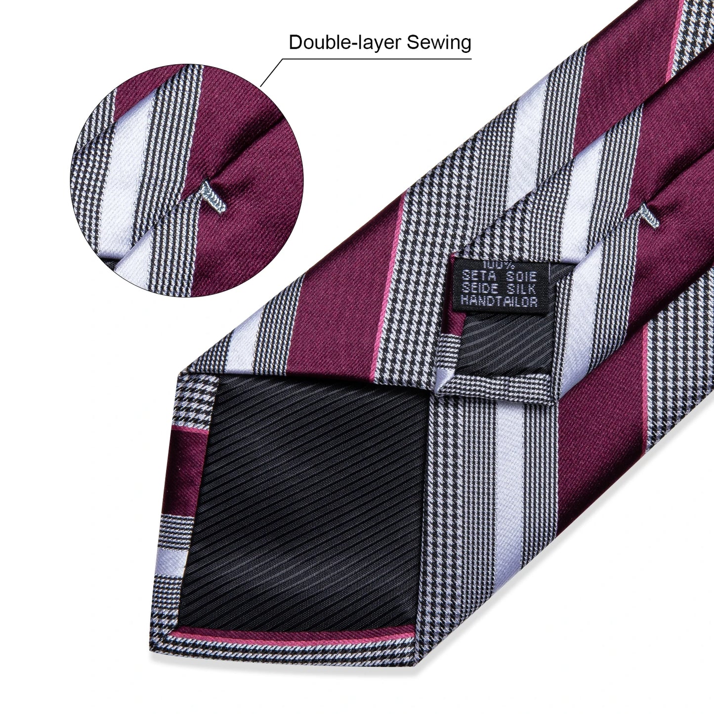 Striped Tie For Men Red Wine White Silk Wedding Tie