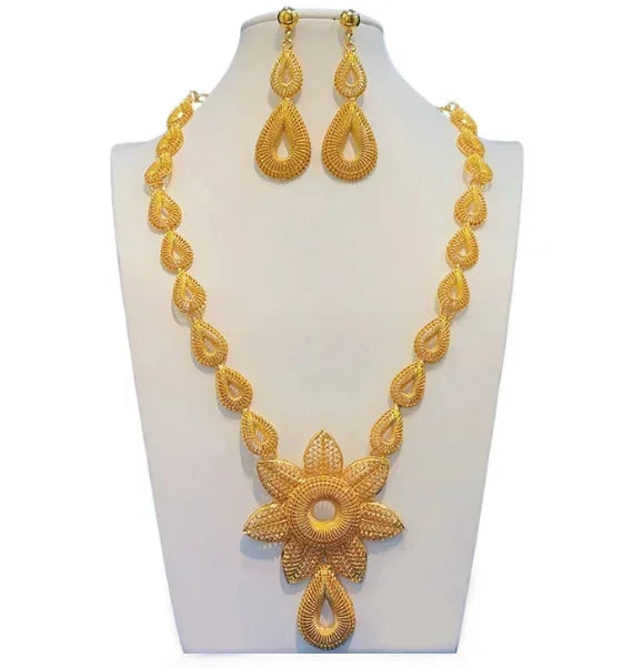 Dubai Jewelry Set For Women Necklace Earrings Indian Thailand Two Piece Set Gold Color