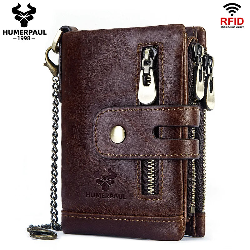 Genuine Cowhide Leather Wallet For Men Short RFID Money Purse