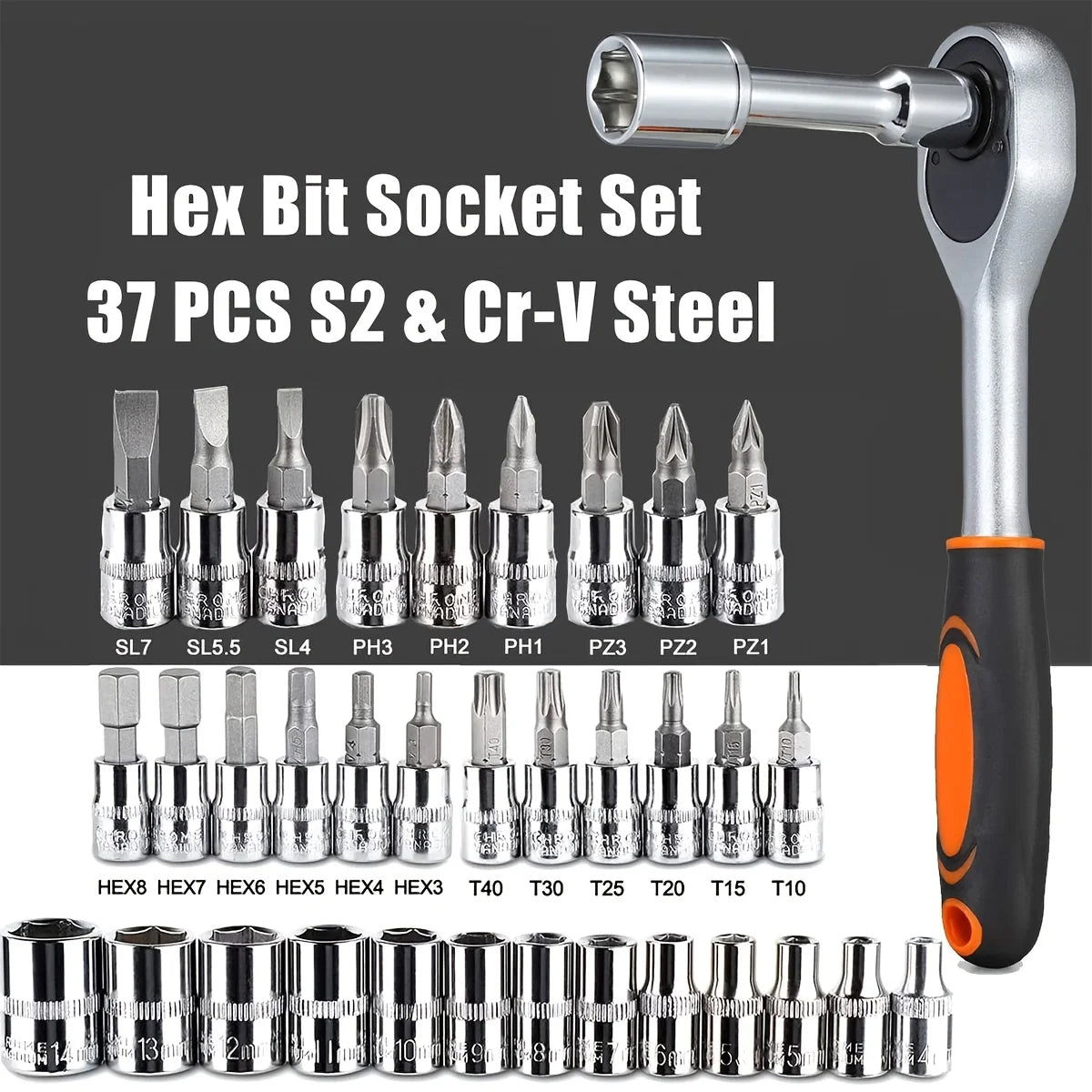 46pc Drive Socket Set 1/4 inch Ratchet Wrench Bit Socket Set Mechanic Tool Kits for Auto Repair