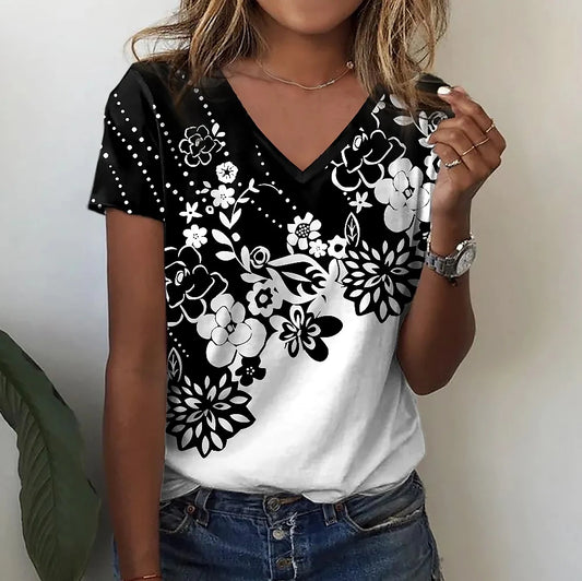 Summer T-shirt Womens Floral Print Short Sleeve Tops Casual Everyday Sweatshirts Fashion Ladies T-shirts Plus Sized Y2k Clothes - Hiron Store