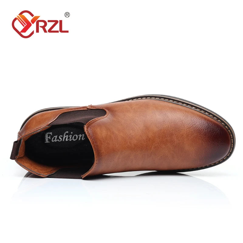 YRZL 39~47 Men Chelsea Boots Brand Retro Comfortable PU Leather Ankle Men's Boots