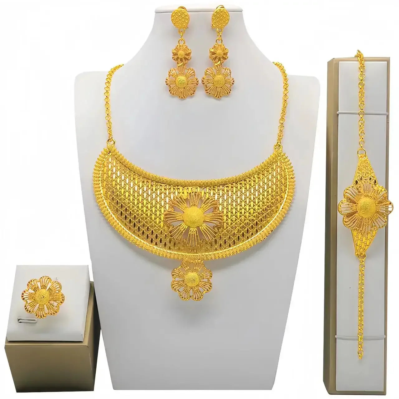 Dubai Jewelry Set For Women Necklace Earrings Indian Thailand Two Piece Set Gold Color